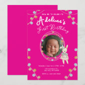 Invitation Anniversaire de enfant rose mignon (Devant / Derrière)