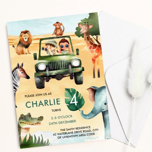 Invitation Anniversaire de enfant Safari animal Jungle