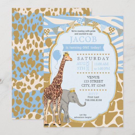 Invitation Anniversaire de enfant Safari - Bleu (Devant / Derrière)