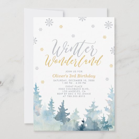 Invitation Anniversaire de enfant Silver & Gold Winter Wonder (Devant)