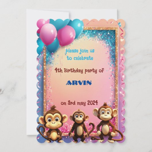 Invitation anniversaire de enfant singe (Devant)