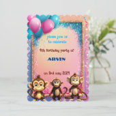 Invitation anniversaire de enfant singe (Debout devant)