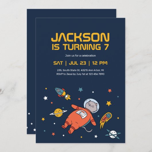 Invitation Anniversaire de enfant spatial de l'astronaute de  (Devant / Derrière)