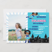 Invitation Anniversaire de enfant Superhero de filles bleues (Devant)