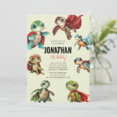 Invitation Anniversaire de enfant Superhero de tortue de mer (Debout devant)