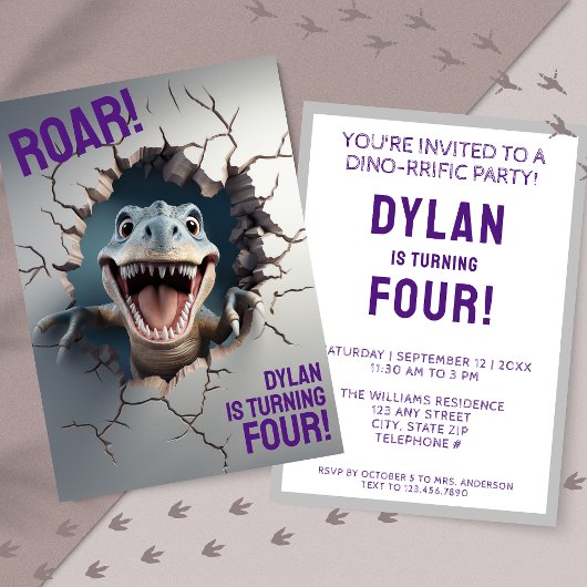 Invitation Anniversaire de enfant T-Rex de Dinosaure 3D moder