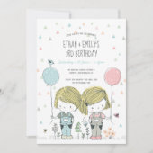 Invitation Anniversaire de enfant Twins (Devant)