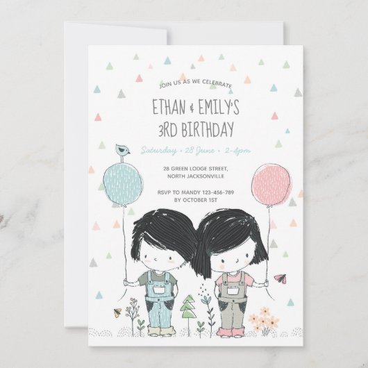 Invitation Anniversaire de enfant Twins (Devant)