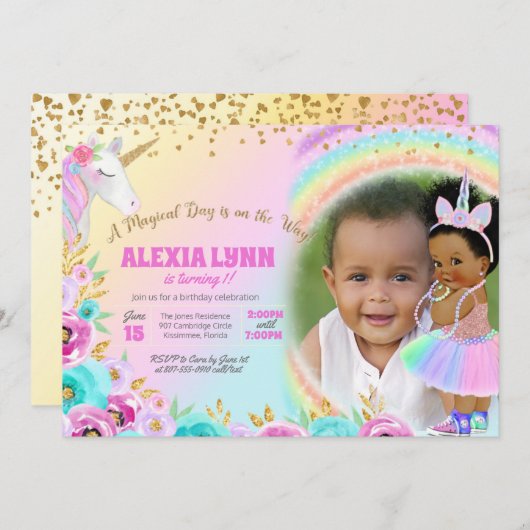 Invitation Anniversaire de enfant Unicorn Magical Day Baby av (Devant / Derrière)