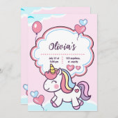 Invitation Anniversaire de enfant Unicorne mou (Devant / Derrière)