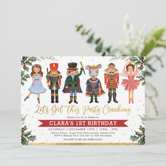 Invitation Anniversaire de enfant Whimsical Winter Nutcracker (Debout devant)