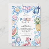 Invitation Anniversaire de fête au bord de la piscine pour l' (Devant)