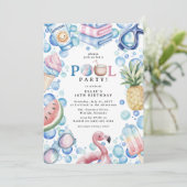 Invitation Anniversaire de fête au bord de la piscine pour l' (Debout devant)