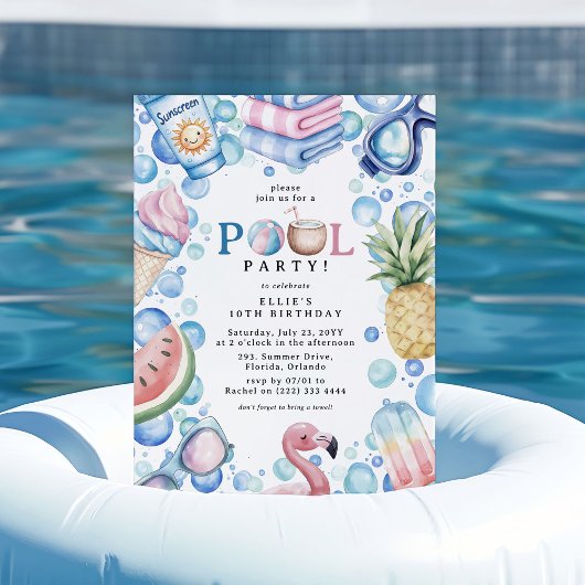 Invitation Anniversaire de fête au bord de la piscine pour l'