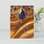 Invitation Anniversaire de fête Caramel Or Soie Noir Bleu Jeu (Debout devant)