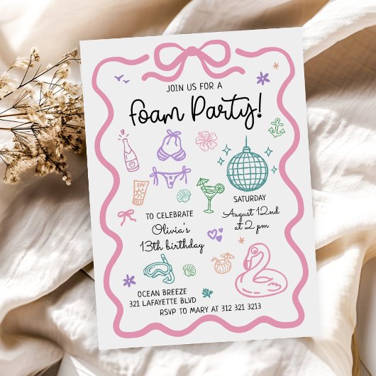 Invitation Anniversaire de fête de mousse d'été dessinée à la