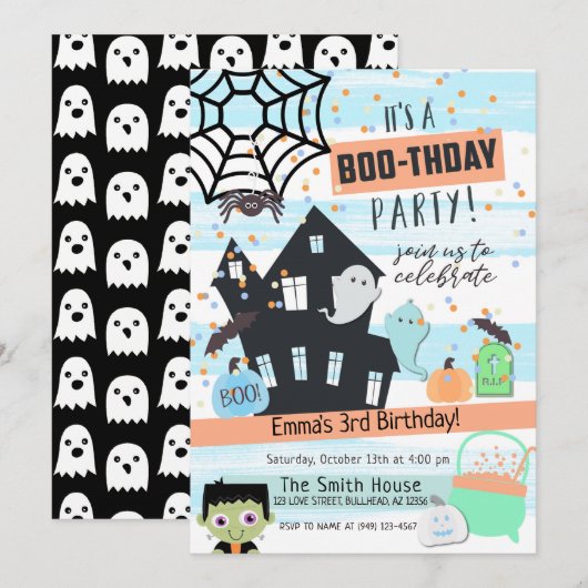 Invitation Anniversaire de fête d'Halloween pastel pour garço (Devant / Derrière)
