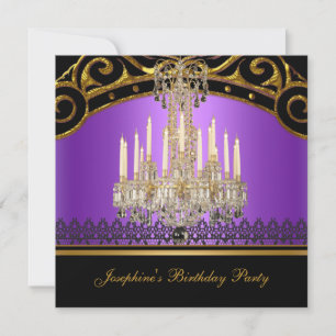 Invitation Anniversaire de fête Gold Purple Chandelier noir v