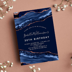 Invitation Anniversaire de fête marbre bleu rose or luxe