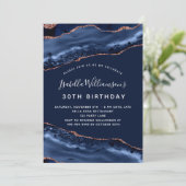 Invitation Anniversaire de fête marbre bleu rose or luxe (Debout devant)