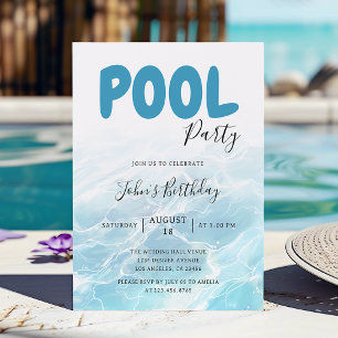 Invitation Anniversaire de fête moderne au bord de la piscine