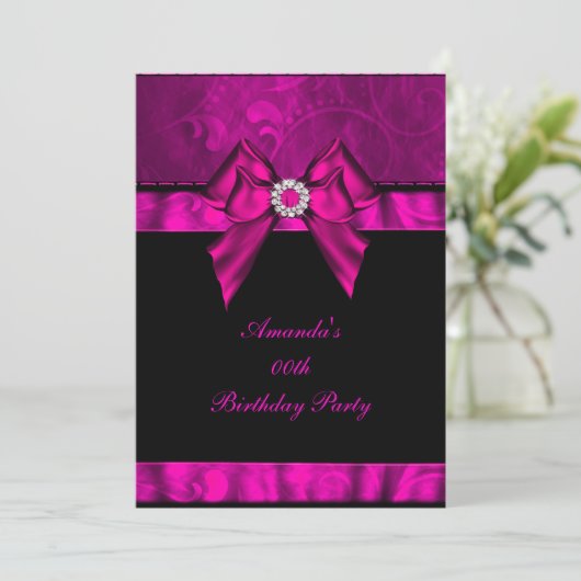 Invitation Anniversaire de fête Pink Jewel Bow Image (Debout devant)