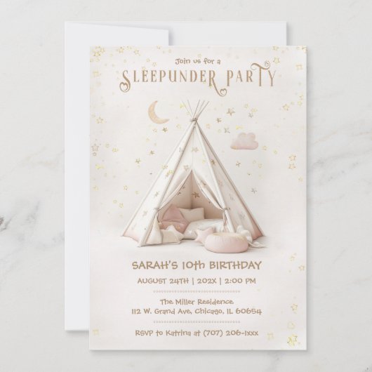 Invitation Anniversaire de fête pyjama bohème modifiable (Devant)