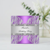 Invitation Anniversaire de fête violet argent gris Pearl Diam (Debout devant)