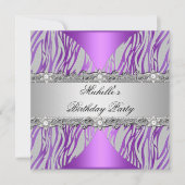 Invitation Anniversaire de fête violet argent gris Pearl Diam (Devant)