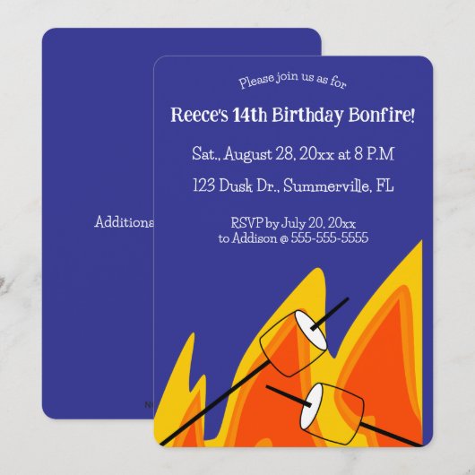 Invitation Anniversaire de feu de camp modifiable (Devant / Derrière)