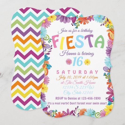Invitation Anniversaire de Fiesta (Devant / Derrière)