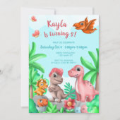 Invitation Anniversaire de fille avec dinosaure (Devant)