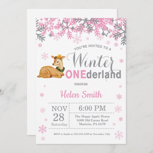 Invitation Anniversaire de fille de cerfs communs (Devant / Derrière)