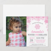 Invitation Anniversaire de fille de rose de flocon de neige (Devant / Derrière)