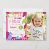 Invitation Anniversaire De Fille Dinosaure Rose Av (Devant)