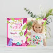 Invitation Anniversaire De Fille Dinosaure Rose Av (Debout devant)