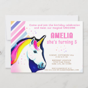 Invitation Anniversaire de fille magique Licorne Mignonne