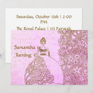 Invitation Anniversaire de fille princesse rose capricieux