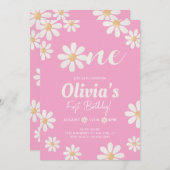 Invitation Anniversaire de Fille Rose Daisy (Devant / Derrière)