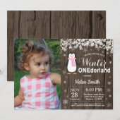Invitation Anniversaire de fille rustique de pingouin (Devant / Derrière)