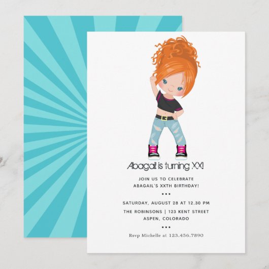 Invitation Anniversaire de fille sur le thème Hip Hop (Devant / Derrière)