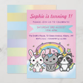 Invitation Anniversaire de filles en pastel d'animaux de (Devant / Derrière)