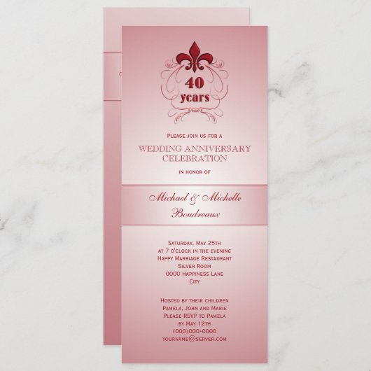 Invitation Anniversaire de Fleur de Lis Ruby (Devant / Derrière)