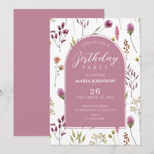 Invitation Anniversaire de fleur sauvage rustique (Devant / Derrière)