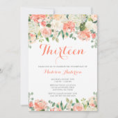 Invitation Anniversaire de fleurs en pastel d'aquarelle 13ème (Devant)