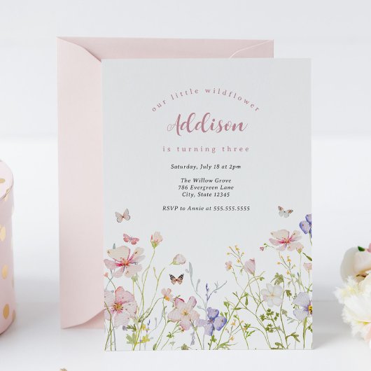 Invitation Anniversaire de fleurs roses petites Fleurs sauvag