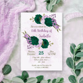 Invitation anniversaire de fleurs violettes vert émeraude