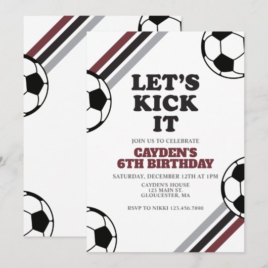 Invitation Anniversaire de foot Let's Kick It (Devant / Derrière)