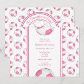 Invitation anniversaire de football de fille blanche rose ou (Devant / Derrière)