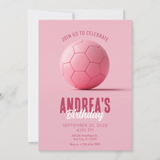 Invitation Anniversaire de football rose (Devant)